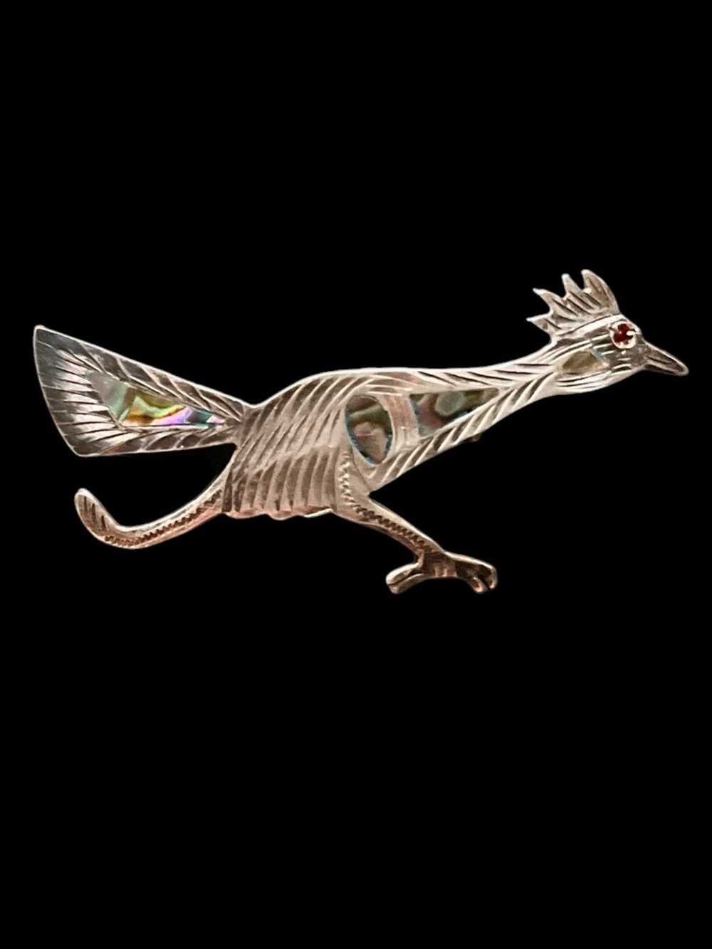 Sterling Roadrunner Brooch with Abalone Inlay